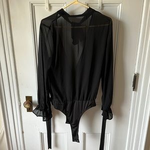 LuLus sheer black long sleeve bodysuit
